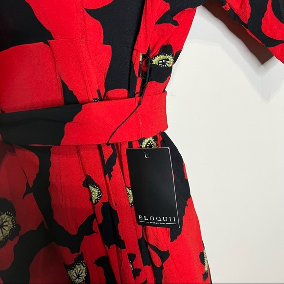 NWT ELOQUII WIDE LEG FLORAL RED JUMPSUIT SIZE 14 - Picture 6 of 12